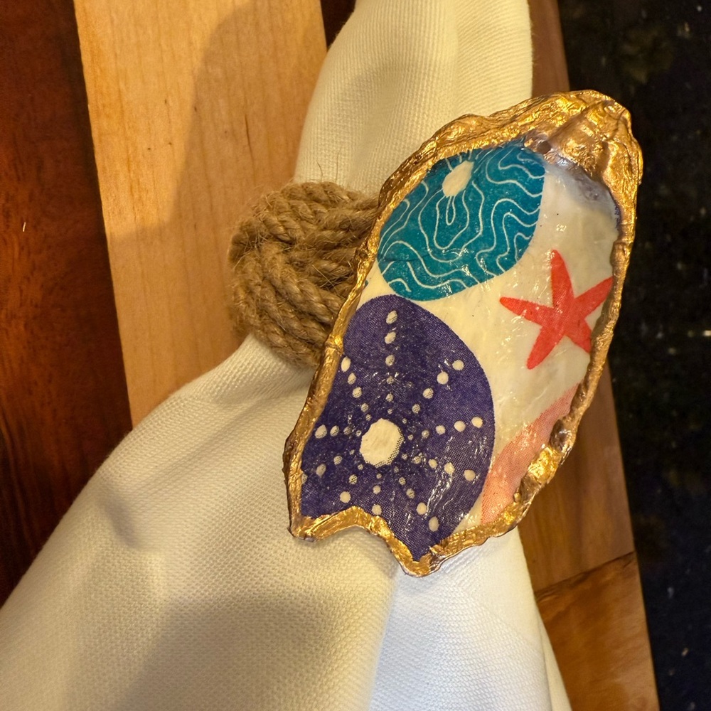 Set of 4 Gold and Colorful Sea Life Napkin Rings